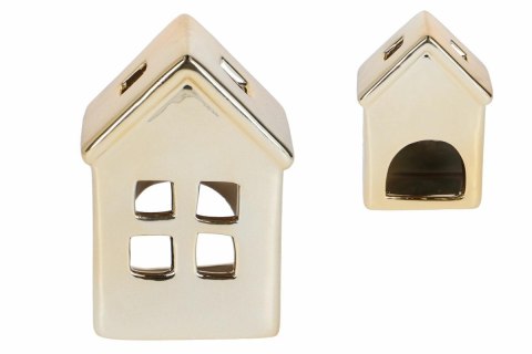 Świecznik ceramiczny domek 7,8x5,6x11cm złoty | FD99-133