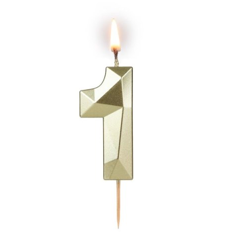 Świeczka cyferka "1" 5,8cm "DIAMENT" ZŁOTA na patyku ( długość patyka 4,2cm / 2cm ) 24szt. 64-01