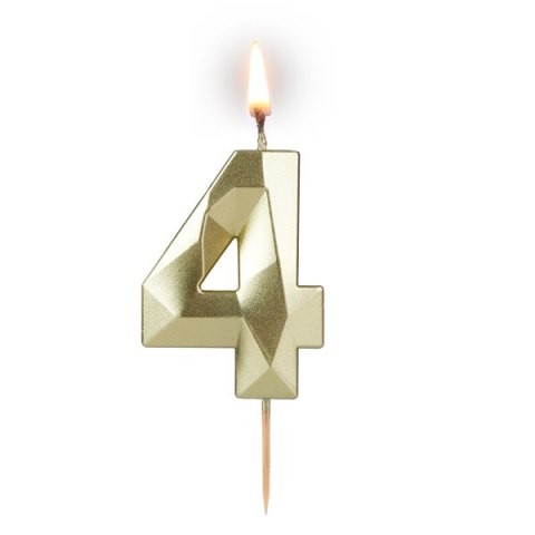 Świeczka cyferka "4" 5,8cm "DIAMENT" ZŁOTA na patyku ( długość patyka 4,2cm / 2cm ) 24szt. 64-04