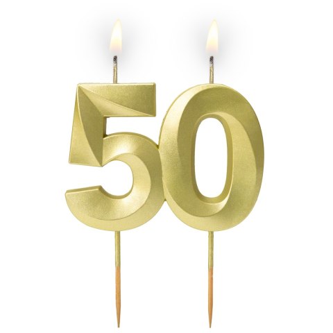 Świeczka cyferka "50" złota satyna 64-43