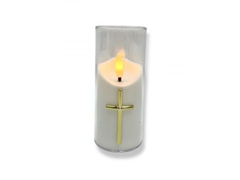 Świeczka led wkład do zniczy 12,5cm z krzyżem 7093