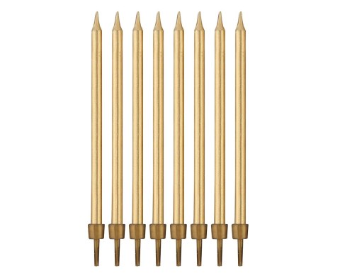 Świeczki urodzinowe z podstawkami, złote, 10 cm - 8 szt. PF-SUZL