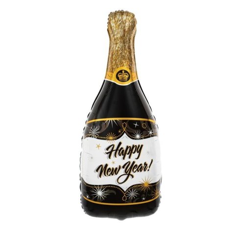 Balon foliowy Szampan Happy New Year Czarny 100cm x 49cm 460520
