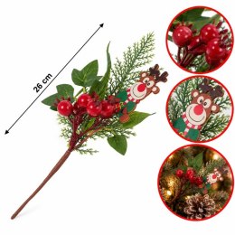 Gałązka Bożonarodzeniowa jarzębina z reniferem dł.26cm. CHSO11717